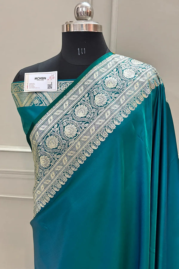 Teal Royal Plain Katan Silk Banarasi Saree