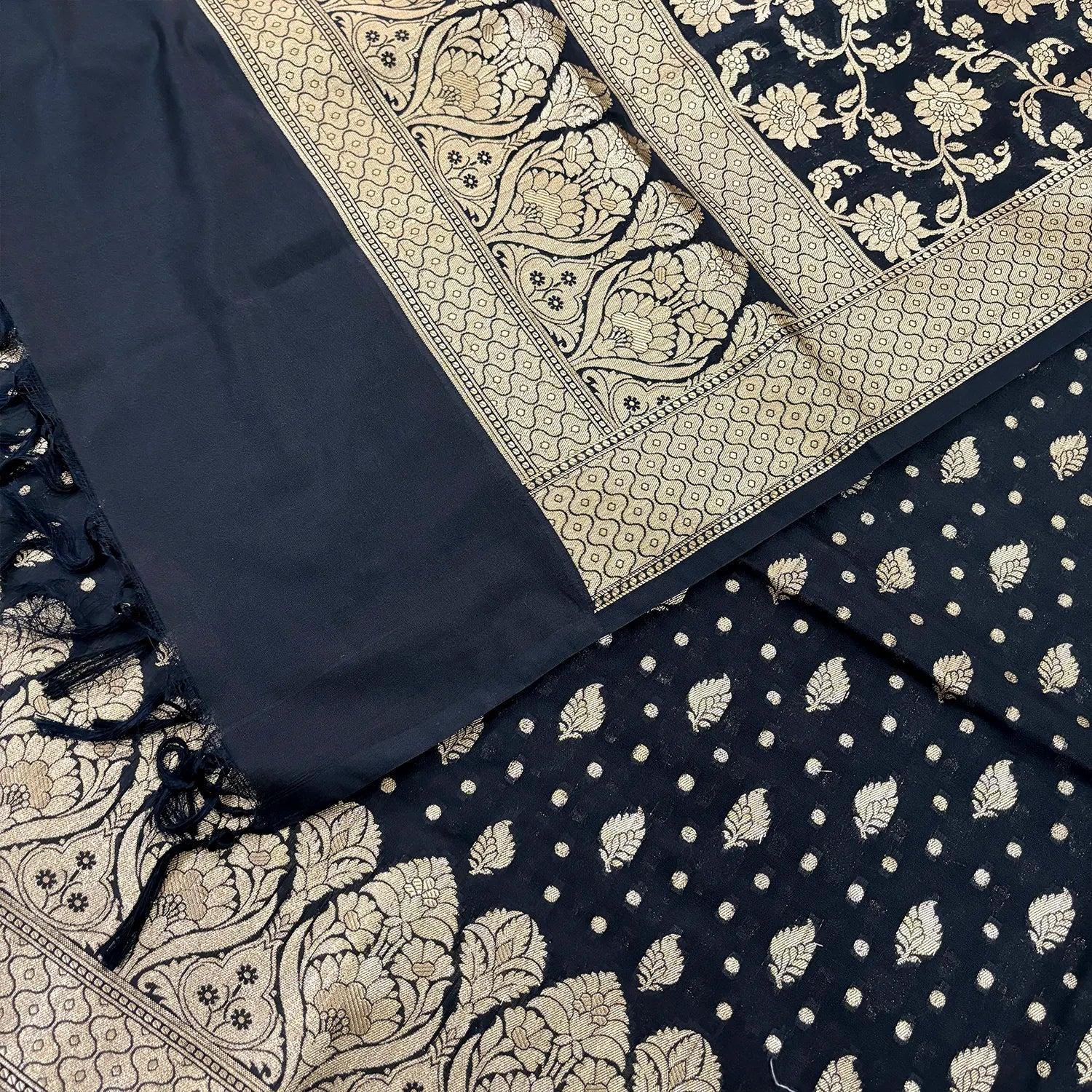 Black Kalli Patta Katan Silk Banarasi Suit
