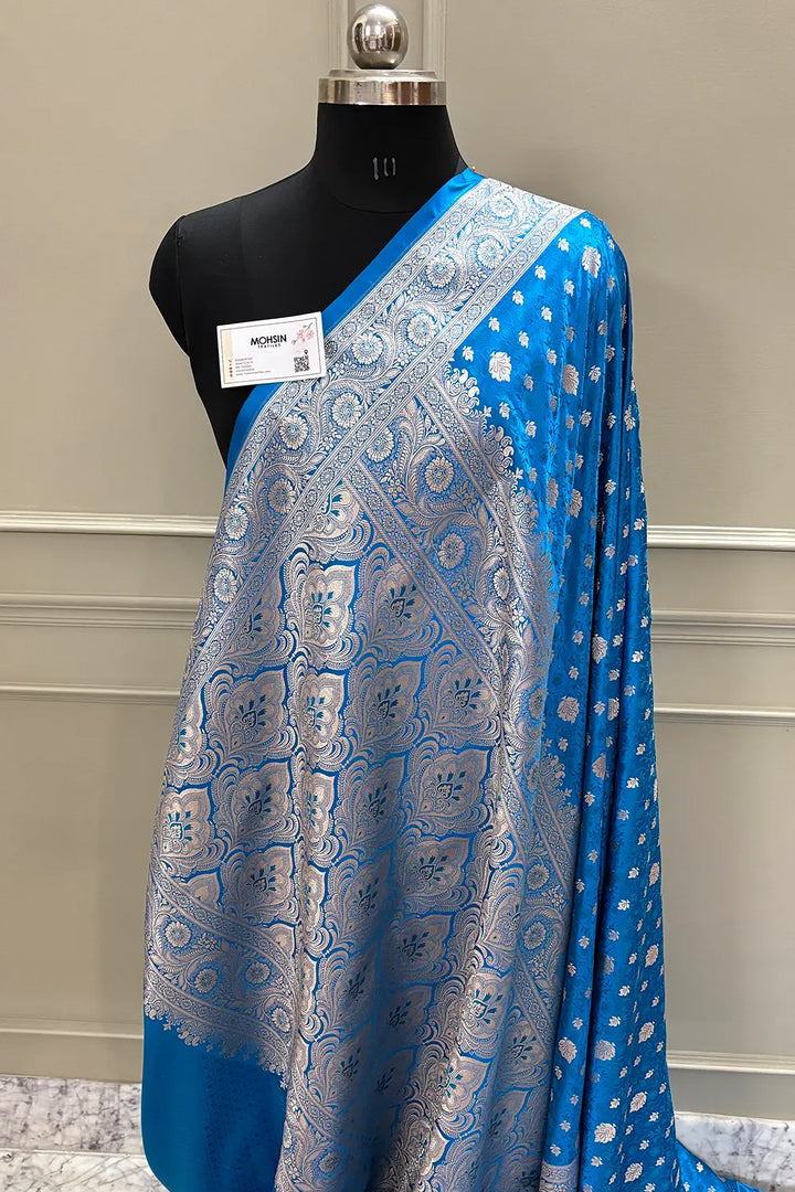 Firozi Chunni Munni Katan Silk Banarasi Saree