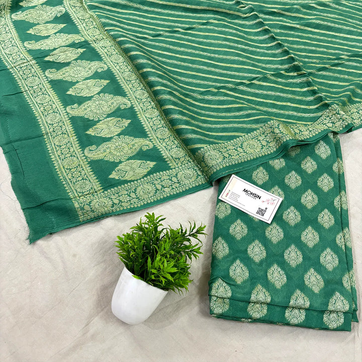 Green Jaguar Buti Georgette Silk Banarasi Suit