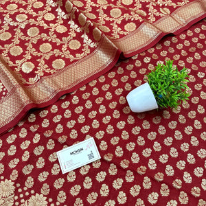 Maroon Guldaan Fool Katan Silk Banarasi Suit