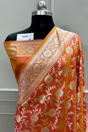 Mustard Ganga Jamuna Crepe Silk Banarasi Saree