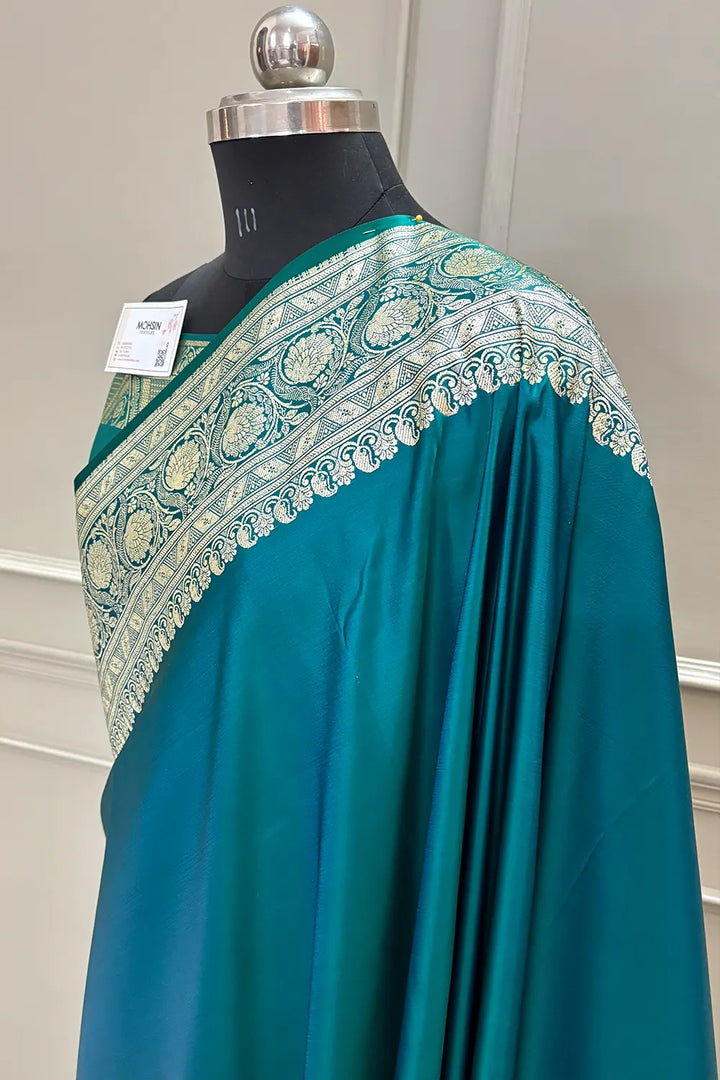 Teal Royal Plain Katan Silk Banarasi Saree