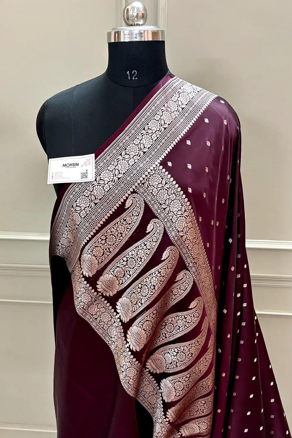 Wine Chitrani Buti Katan Silk Banarasi Saree