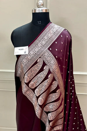 Wine Chitrani Buti Katan Silk Banarasi Saree