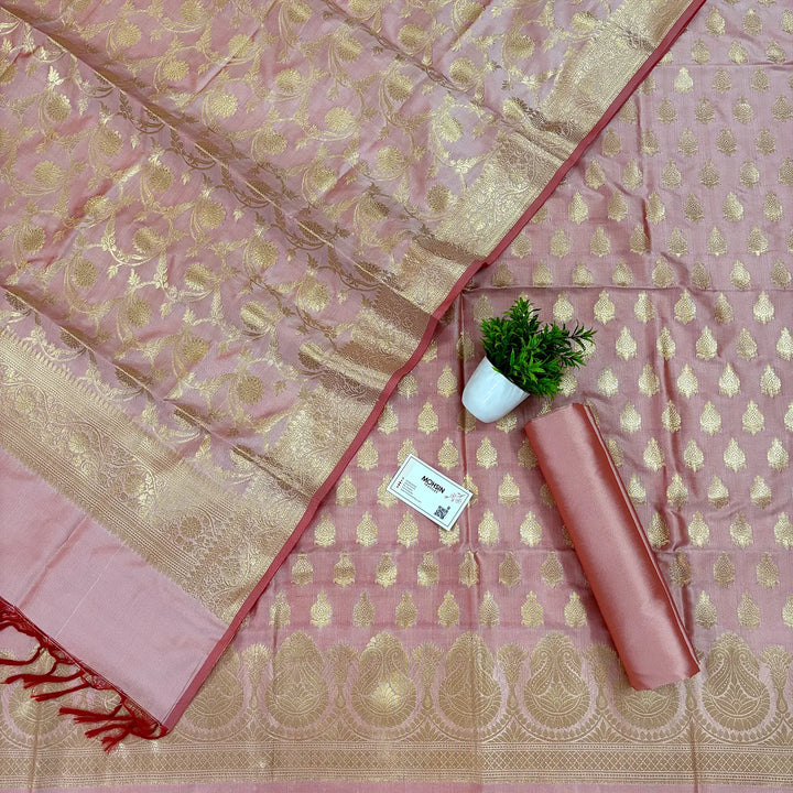 Baby Pink Gumbad Crown Satin Silk Banarasi Suit