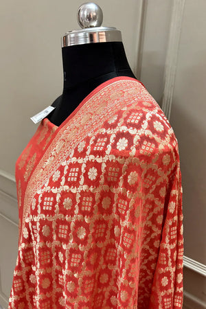 Orange Guldasta Pure Georgette Silk Banarasi Suit