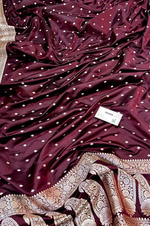 Wine Chitrani Buti Katan Silk Banarasi Saree