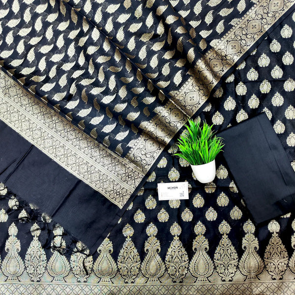 Black Kalgha Buti Banarasi Silk Suit