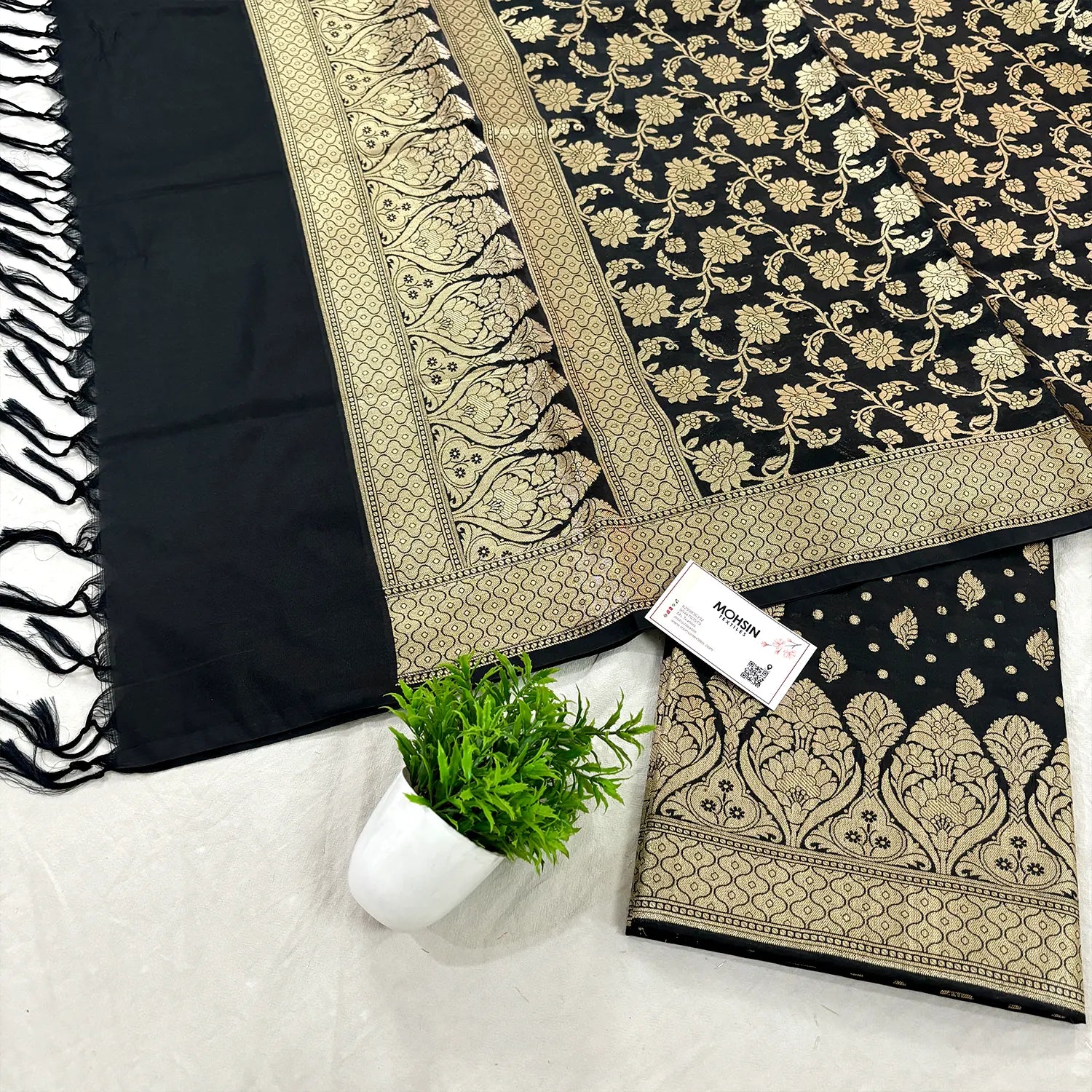 Black Kalli Patta Katan Silk Banarasi Suit