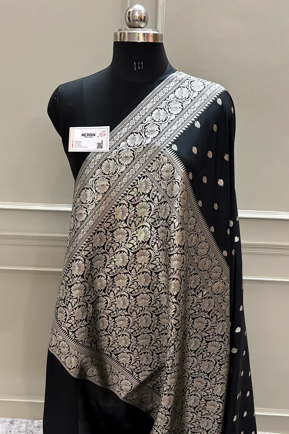 Black Rudraksha Buti Katan Silk Banarasi Saree