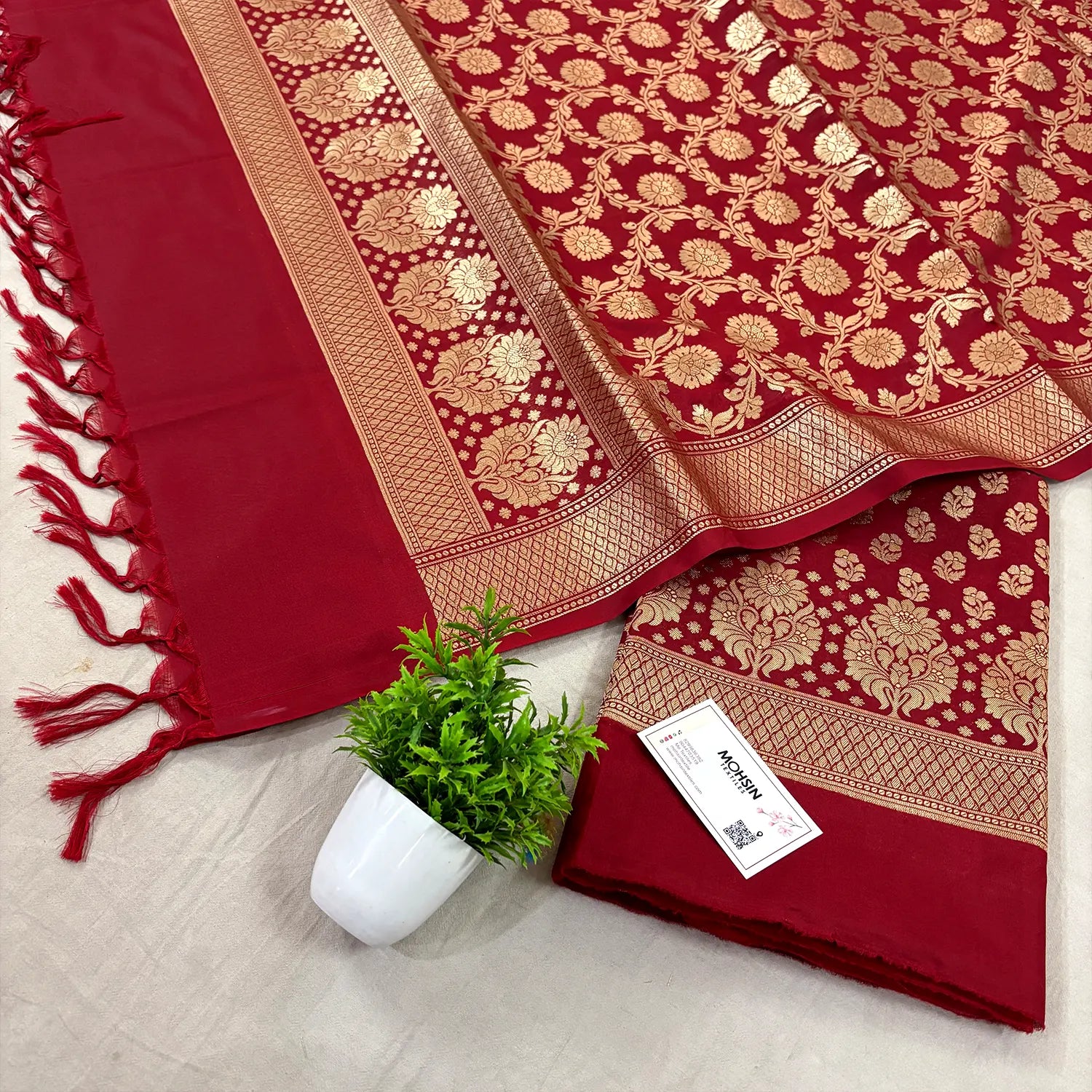 Maroon Guldaan Fool Katan Silk Banarasi Suit
