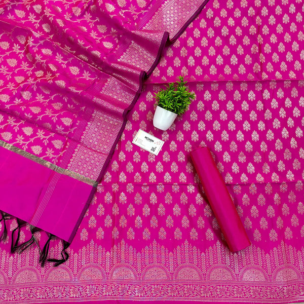 Pink Frozen Tree Satin Silk Banarasi Suit