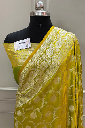Pista Murmuri Jaal Katan Silk Banarasi Saree