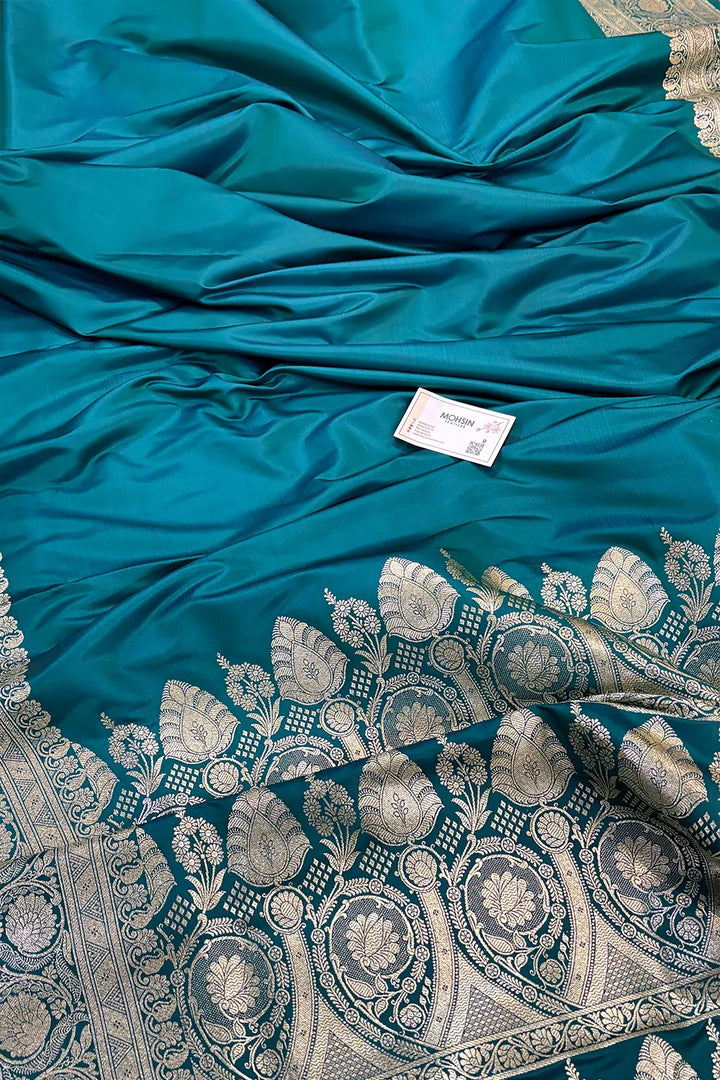 Teal Royal Plain Katan Silk Banarasi Saree