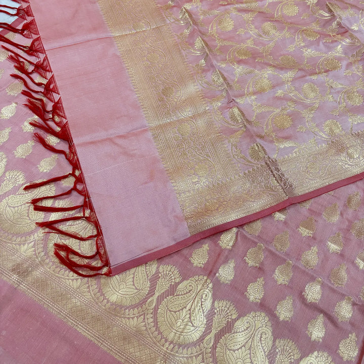 Baby Pink Gumbad Crown Satin Silk Banarasi Suit