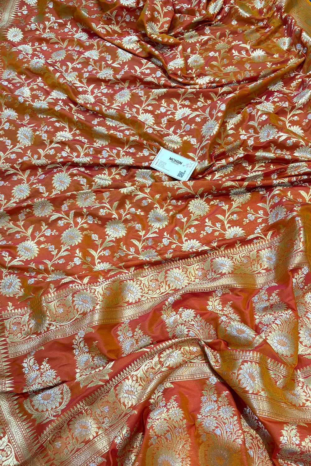 Mustard Ganga Jamuna Crepe Silk Banarasi Saree