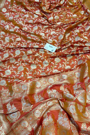 Mustard Ganga Jamuna Crepe Silk Banarasi Saree