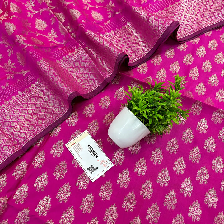 Pink Frozen Tree Satin Silk Banarasi Suit