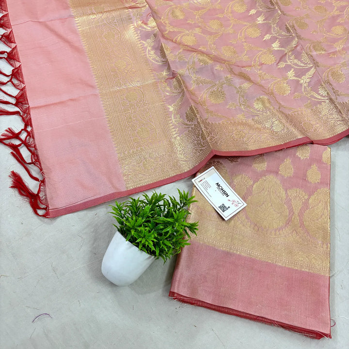 Baby Pink Gumbad Crown Satin Silk Banarasi Suit