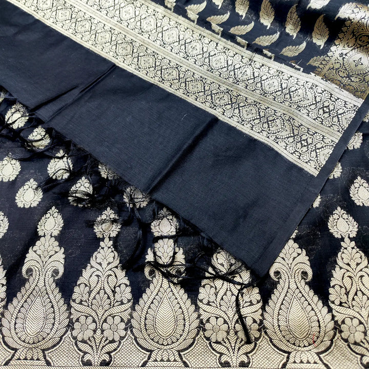 Black Kalgha Buti Banarasi Silk Suit