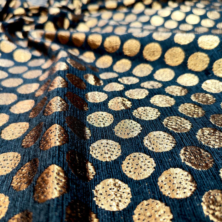 Black Dollar Buti Shimmer Silk Banarasi Fabric