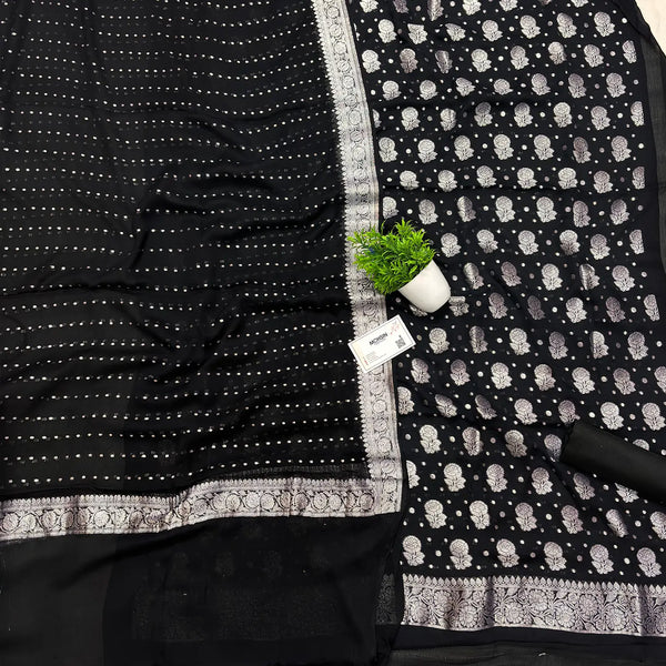 Black Handloom Georgette Silk Banarasi Suit