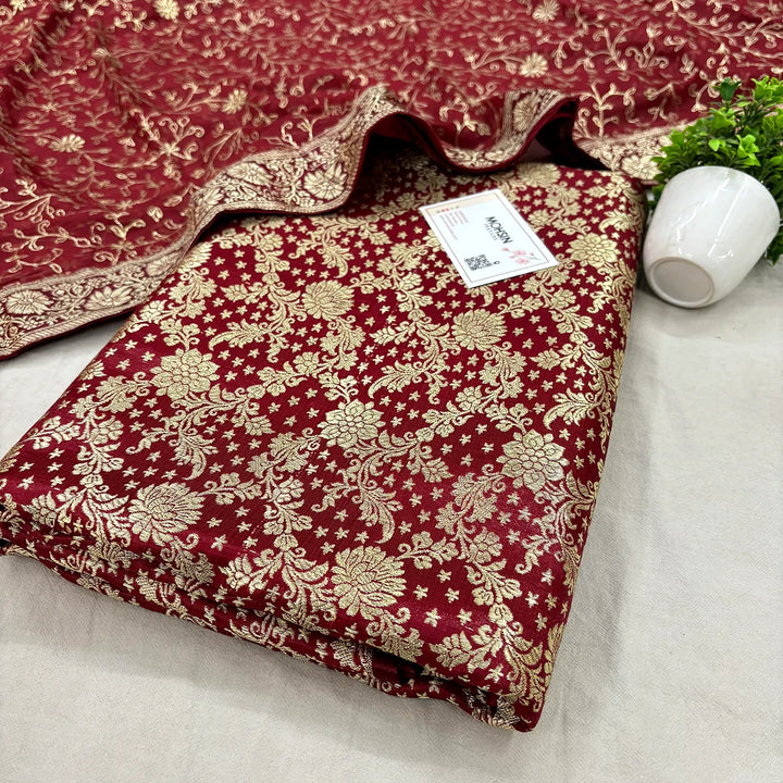 Maroon Golden Zari Kimkhab Silk Banarasi Gharara