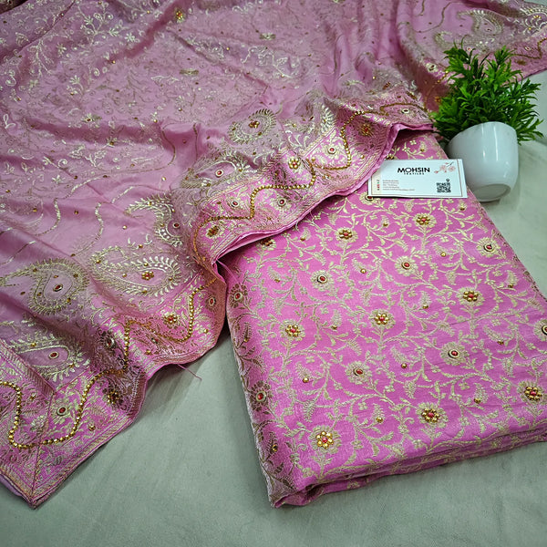 Light Pink Stone Work Kimkhab Silk Banarasi Gharara