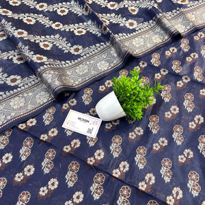 Navy Blue Fan Flower Banarasi Silk Suit