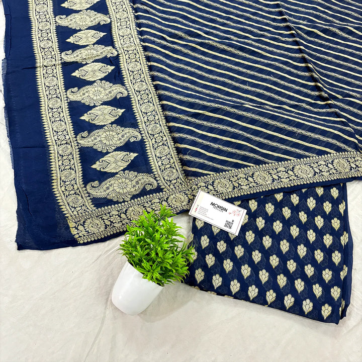 Navy Blue Jaguar Kalli Georgette Silk Banarasi Suit