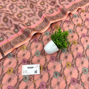 Peach Resham Zari Banarasi Silk Suit