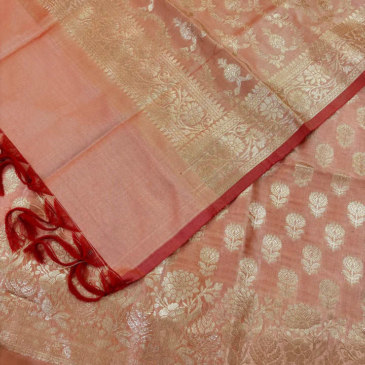 Light Peach Sunflower Katan Silk Banarasi Suit