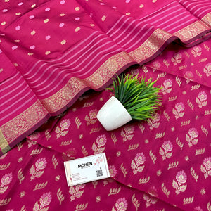 Pink Golden Zari Satin Silk Banarasi Suit