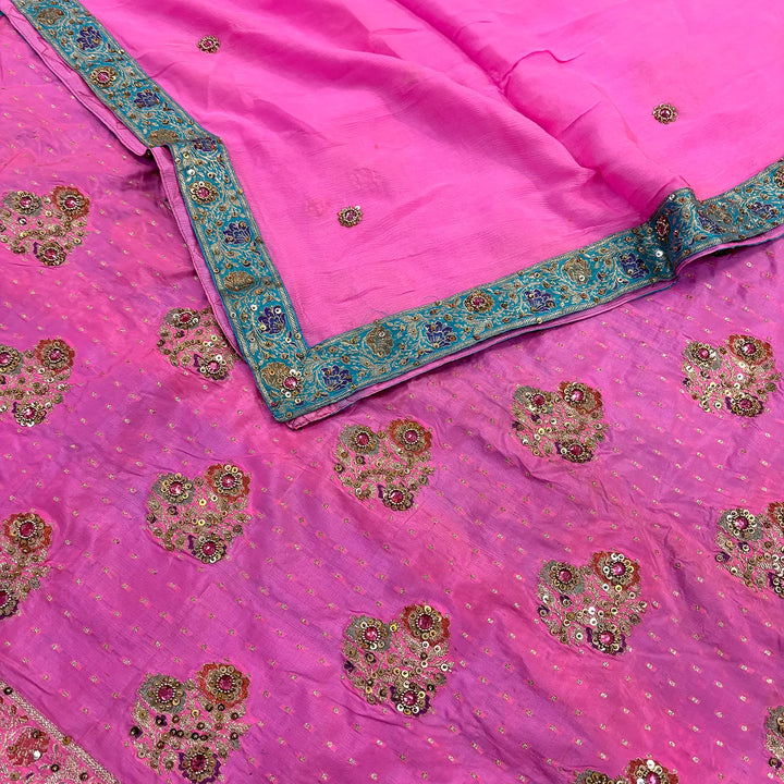 Pink Golden Zari Katan Silk Banarasi Suit