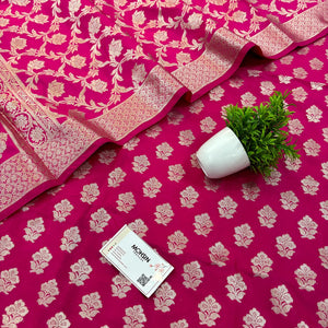 Pink Golden Zari Katan Silk Banarasi Suit