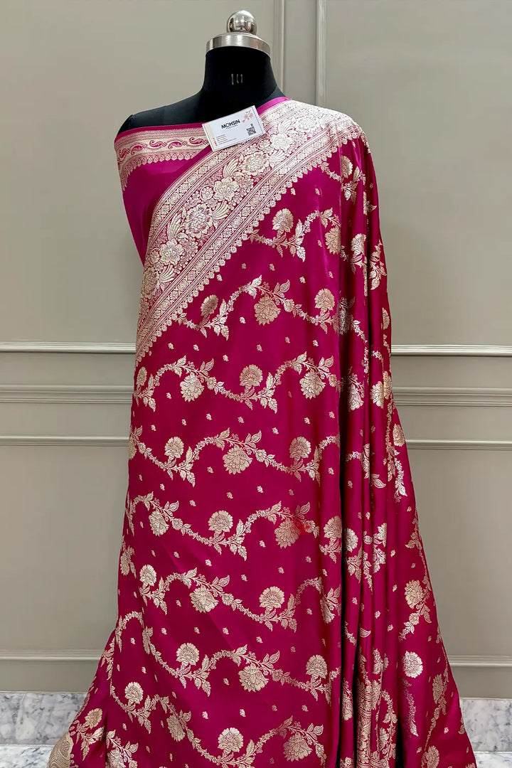 Pink Tirchi Daal Katan Silk Banarasi Saree