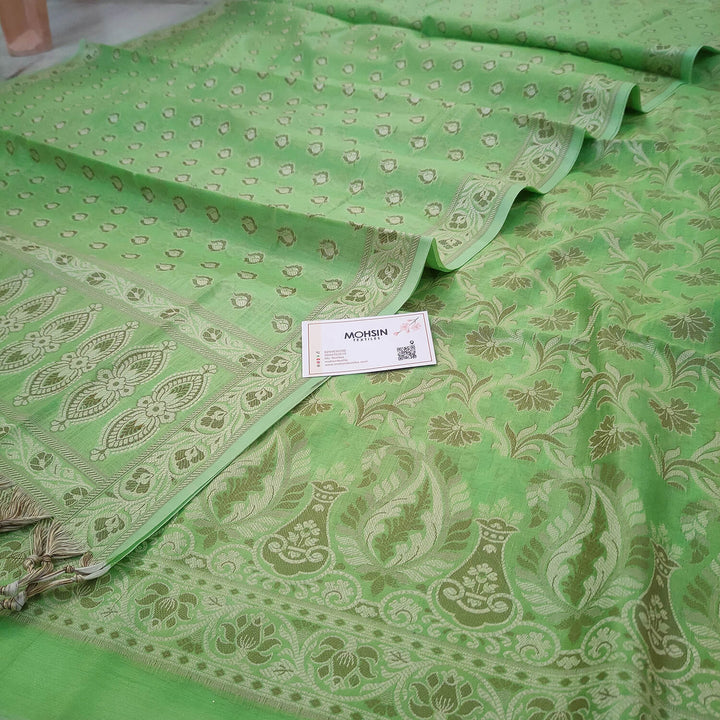 Pista Resham Zari Cotton Silk Banarasi Suit