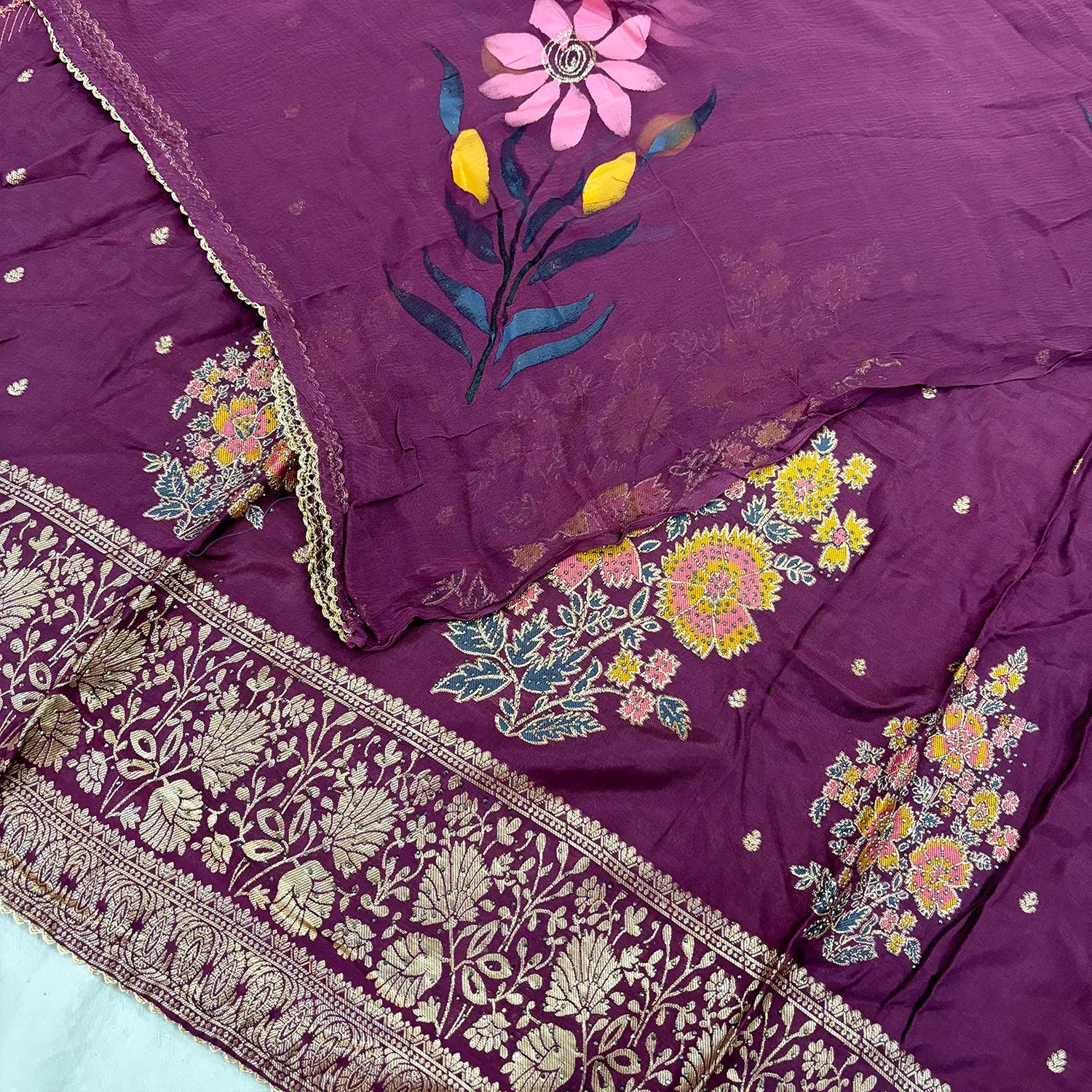 Purple Golden Zari Dola Silk Salwar Suit