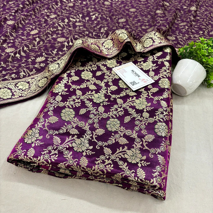 Purple Golden Zari Kimkhab Silk Banarasi Gharara
