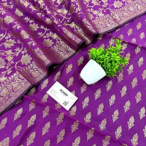 Purple Parvat Buti Satin Silk Banarasi Suit