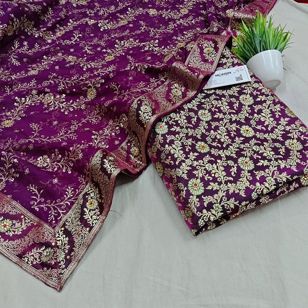 Purple Stone Work Kimkhab Silk Banarasi Gharara