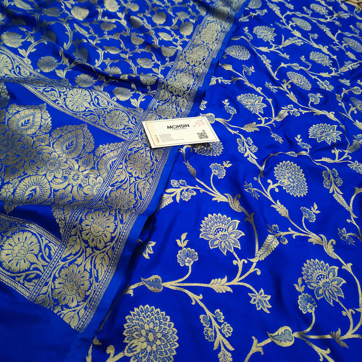 Royal Blue Golden Zari Katan Silk Banarasi Suit