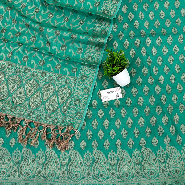 Sea Green Pakki Carry Fire Cotton Silk Banarasi Suit