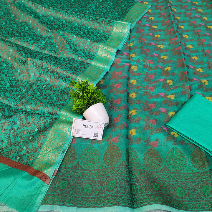 Sea Green Resham Zari Banarasi Silk Salwar Suit