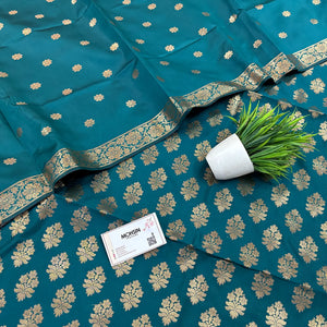 Teal Tri Phool Satin Silk Banarasi Suit