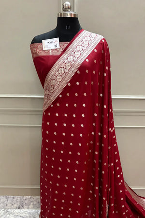Maroon Rudraksha Buti Katan Silk Banarasi Saree