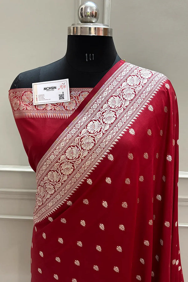 Maroon Rudraksha Buti Katan Silk Banarasi Saree