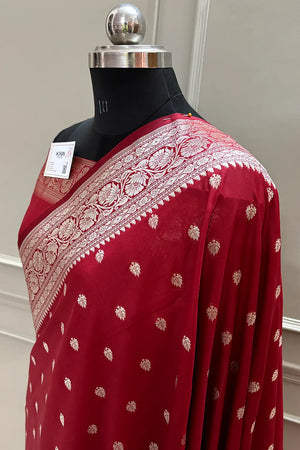 Maroon Rudraksha Buti Katan Silk Banarasi Saree
