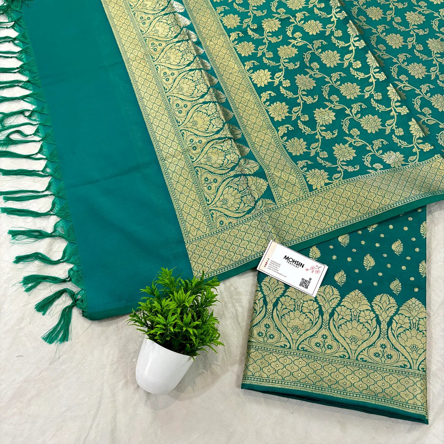 Sea Green Kalli Patta Katan Silk Banarasi Suit